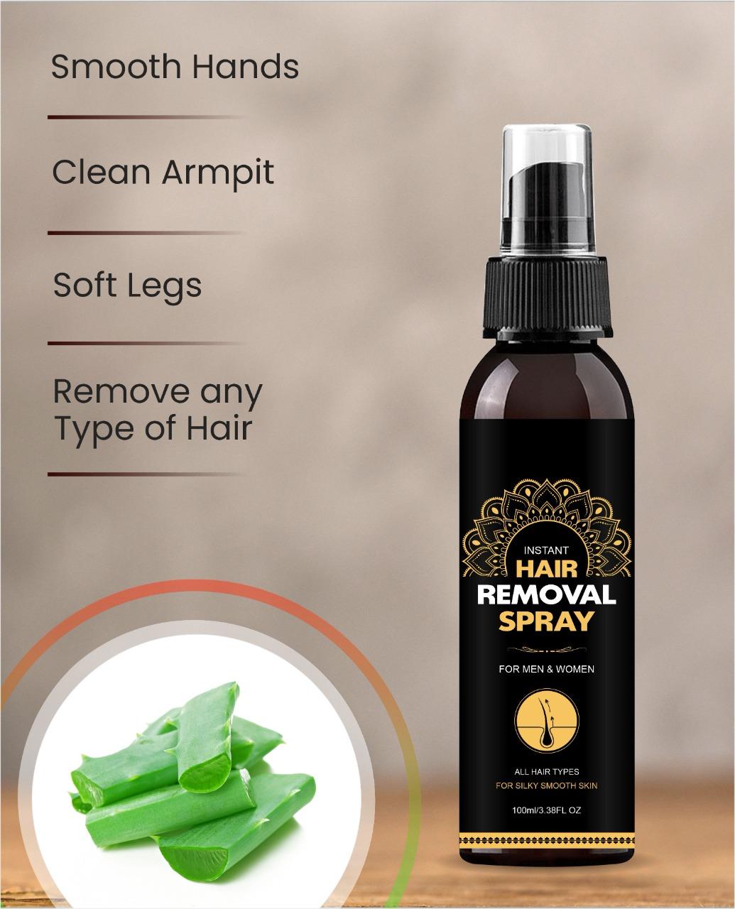 Hair Removal Spray for Men and Women 100 ml - Painless Removal of Unwanted Body Hair - Smooth Hands - Soft Legs - Clean Armpit Spray (100 ml) - Pack Of 2
