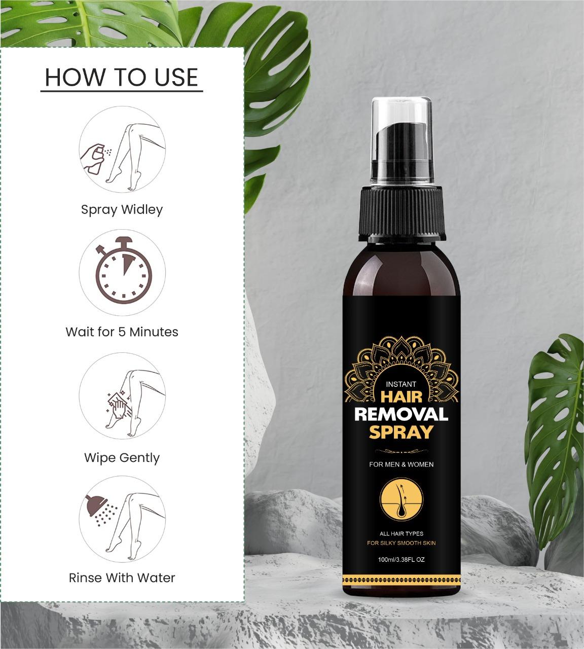 Hair Removal Spray for Men and Women 100 ml - Painless Removal of Unwanted Body Hair - Smooth Hands - Soft Legs - Clean Armpit Spray (100 ml) - Pack Of 2