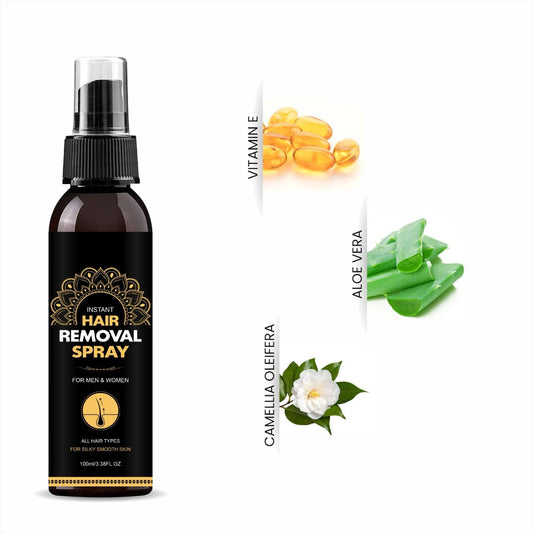 Hair Removal Spray for Men and Women 100 ml - Painless Removal of Unwanted Body Hair - Smooth Hands - Soft Legs - Clean Armpit Spray (100 ml) - Pack Of 2